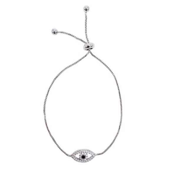 ADORNIA WHITE RHODIUM PLATED PACE SWAROVSKI CRYSTAL EVIL EYE LARIAT BRACELET - Picture 2 of 5